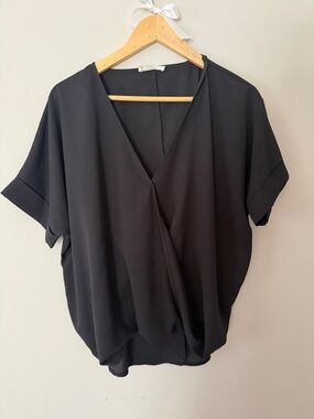 Zenana Outfitters Black V-Neck Draped Surplice Blouse